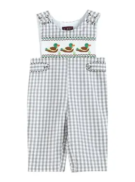 Lil Cactus Grey Gingham Mallard Smocked Overalls