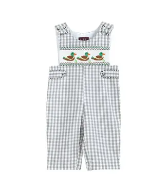Lil Cactus Grey Gingham Mallard Smocked Overalls