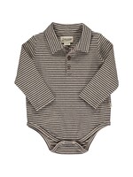 Me & Henry Seymour Polo Onesie - Black/Beige Stripe