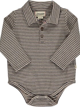 Me & Henry Seymour Polo Onesie - Black/Beige Stripe