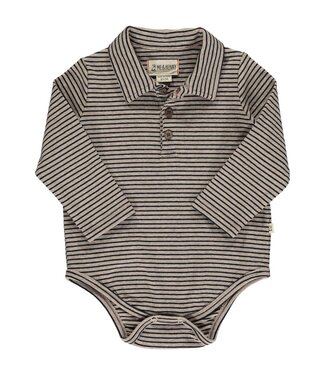 Me & Henry Seymour Polo Onesie - Black/Beige Stripe