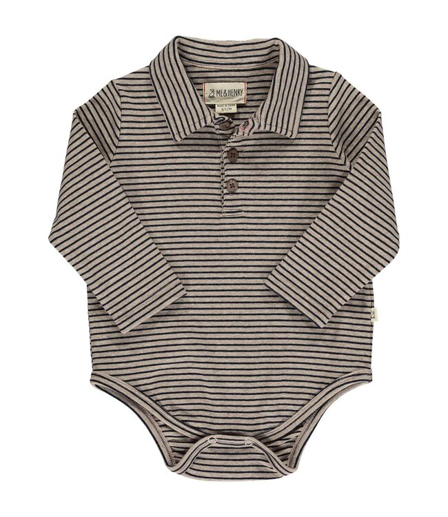 Seymour Polo Onesie - Black/Beige Stripe