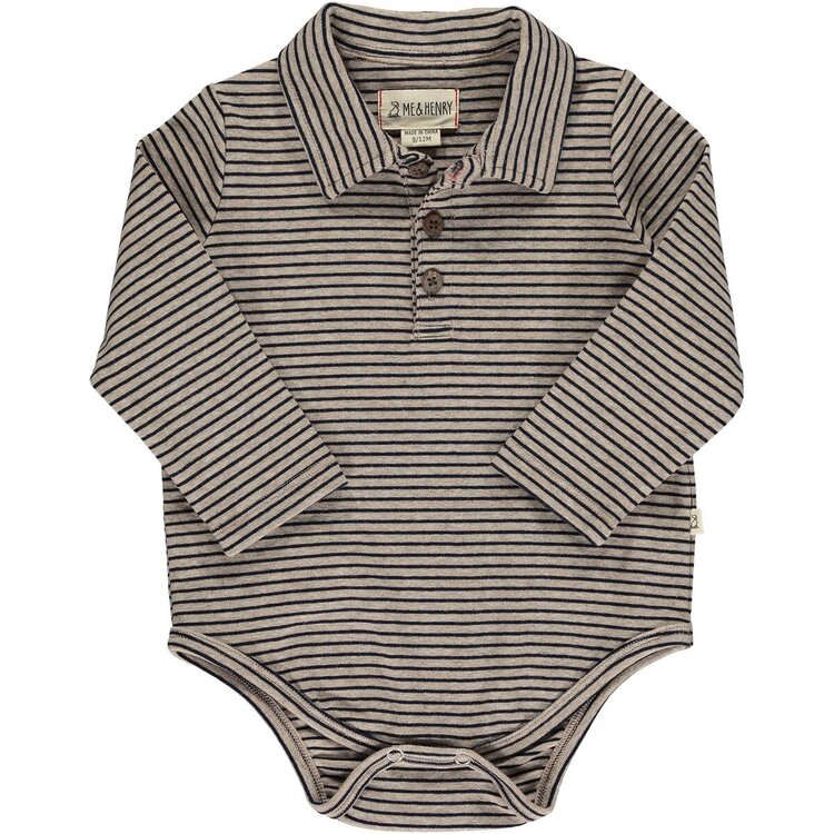 Me & Henry Seymour Polo Onesie - Black/Beige Stripe