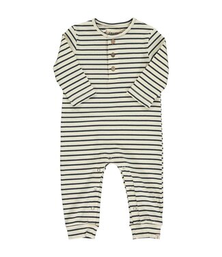 Me & Henry Mason Rib Romper Cream / Charcoal Stripe
