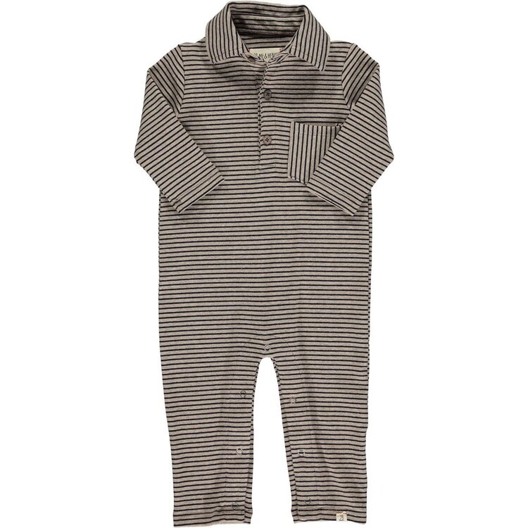 Me & Henry Kingston Polo Romper Black/Beige Stripe