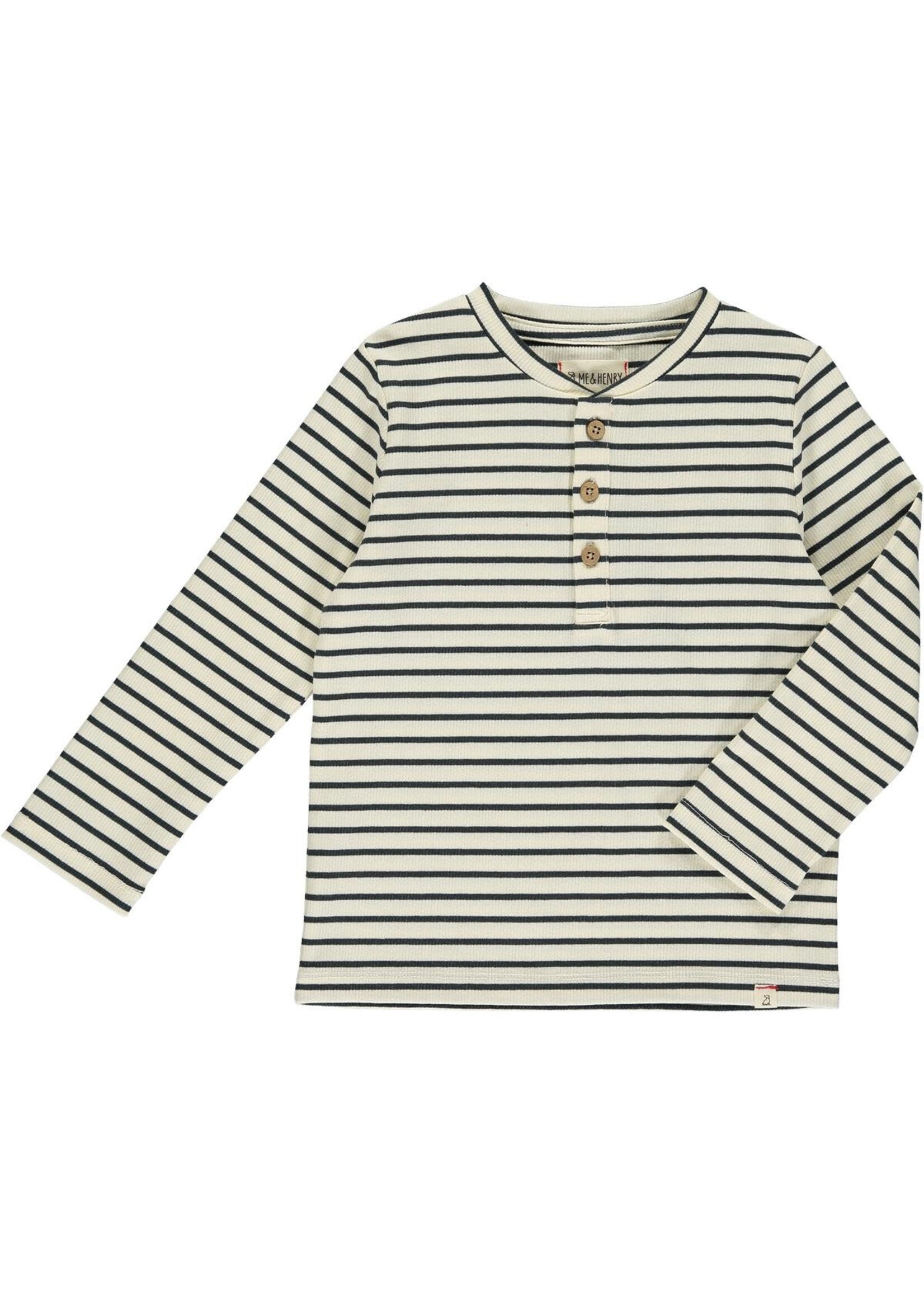 Me & Henry Adams Ribbed Henley Cream/Charcoal Stripe
