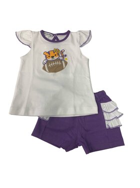 Magnolia Baby Tiger Football Applique Ruffle Toddler Short Set