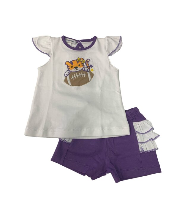 Tiger Football Applique Ruffle Toddler Short Set