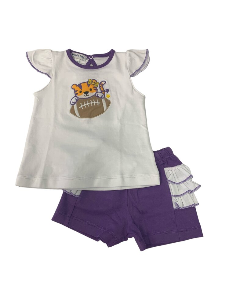 Magnolia Baby Tiger Football Applique Ruffle Short Set
