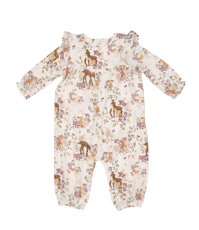 Painted Fall Floral Ruffle Sleeve Romper