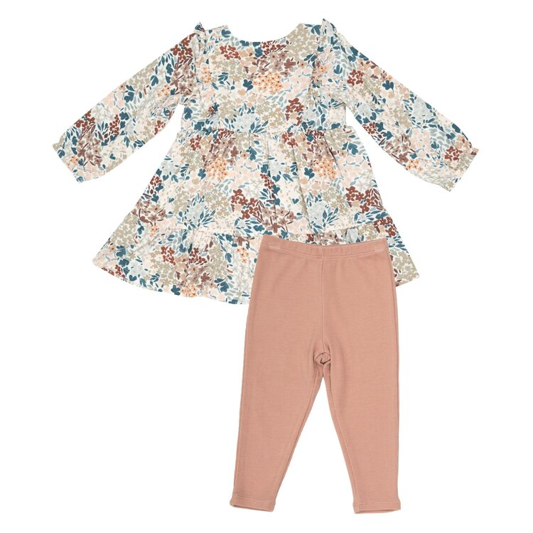 Angel Dear Painted Fall Floral Ruffle Tiered Dress and Legging