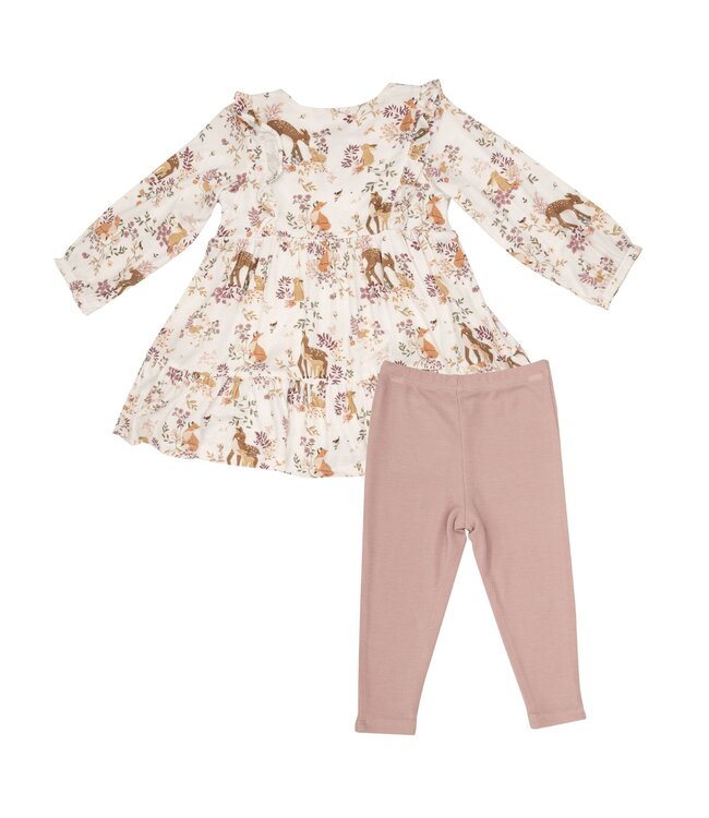 Pretty Woodland Ruffled Tiered Dress and Legging Set