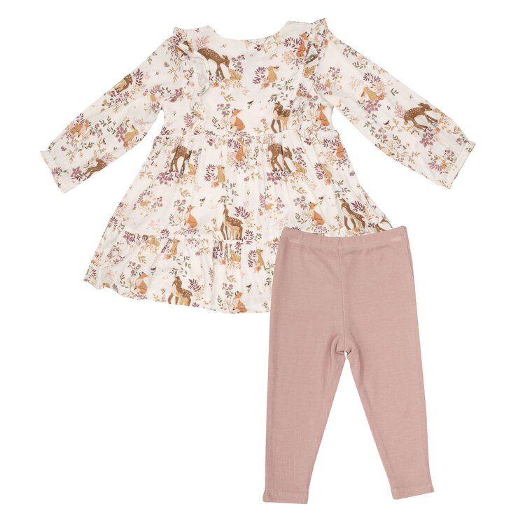 Angel Dear Pretty Woodland Ruffled Tiered Dress and Legging Set