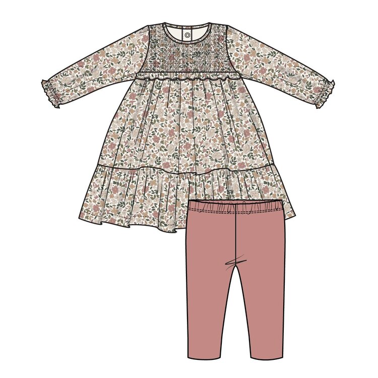 Angel Dear Natural Fall Floral Smocked Ruffle Dress and Legging