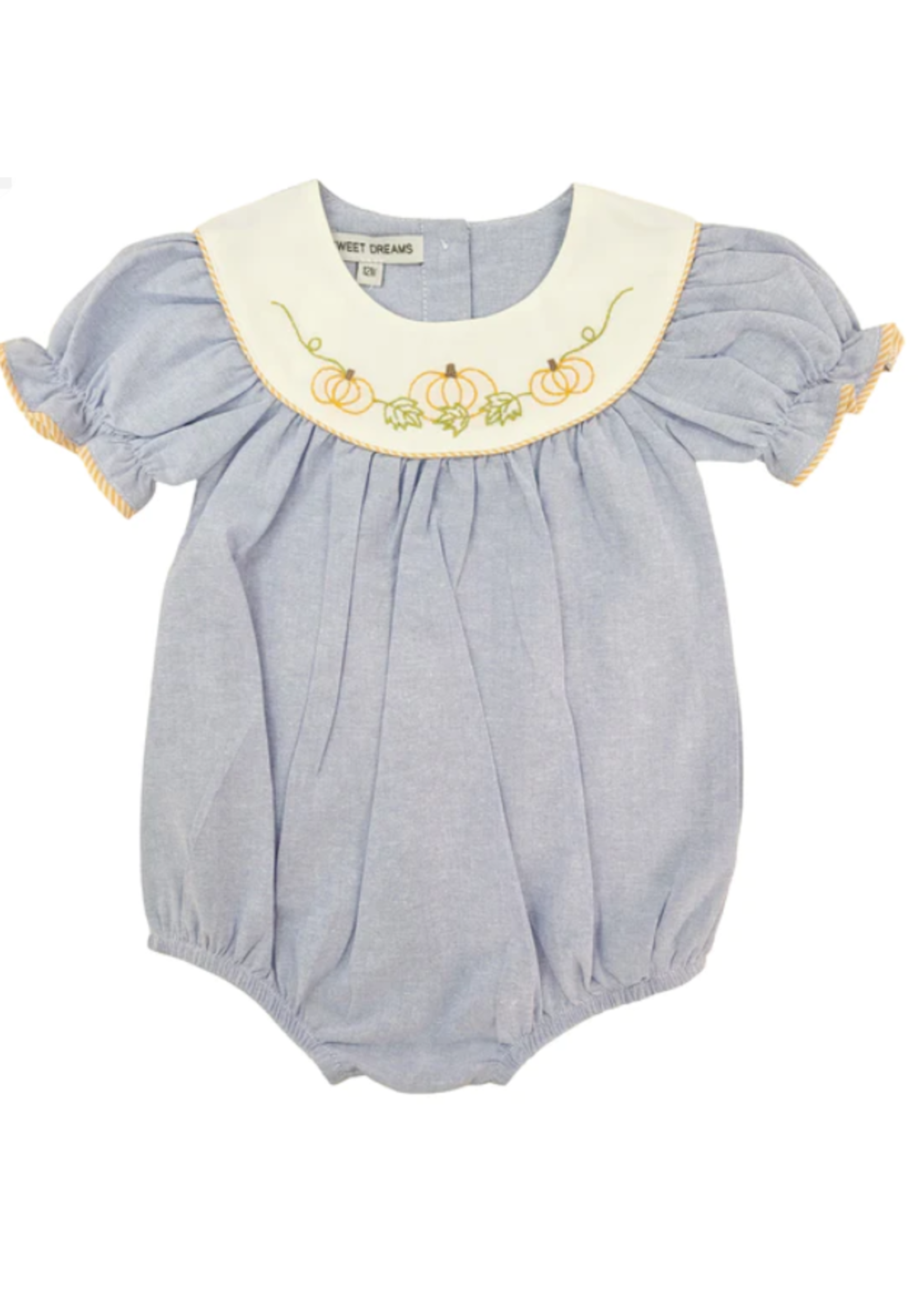 Sweet Dreams Chambray Embroidered Pumpkin Girl Bubble