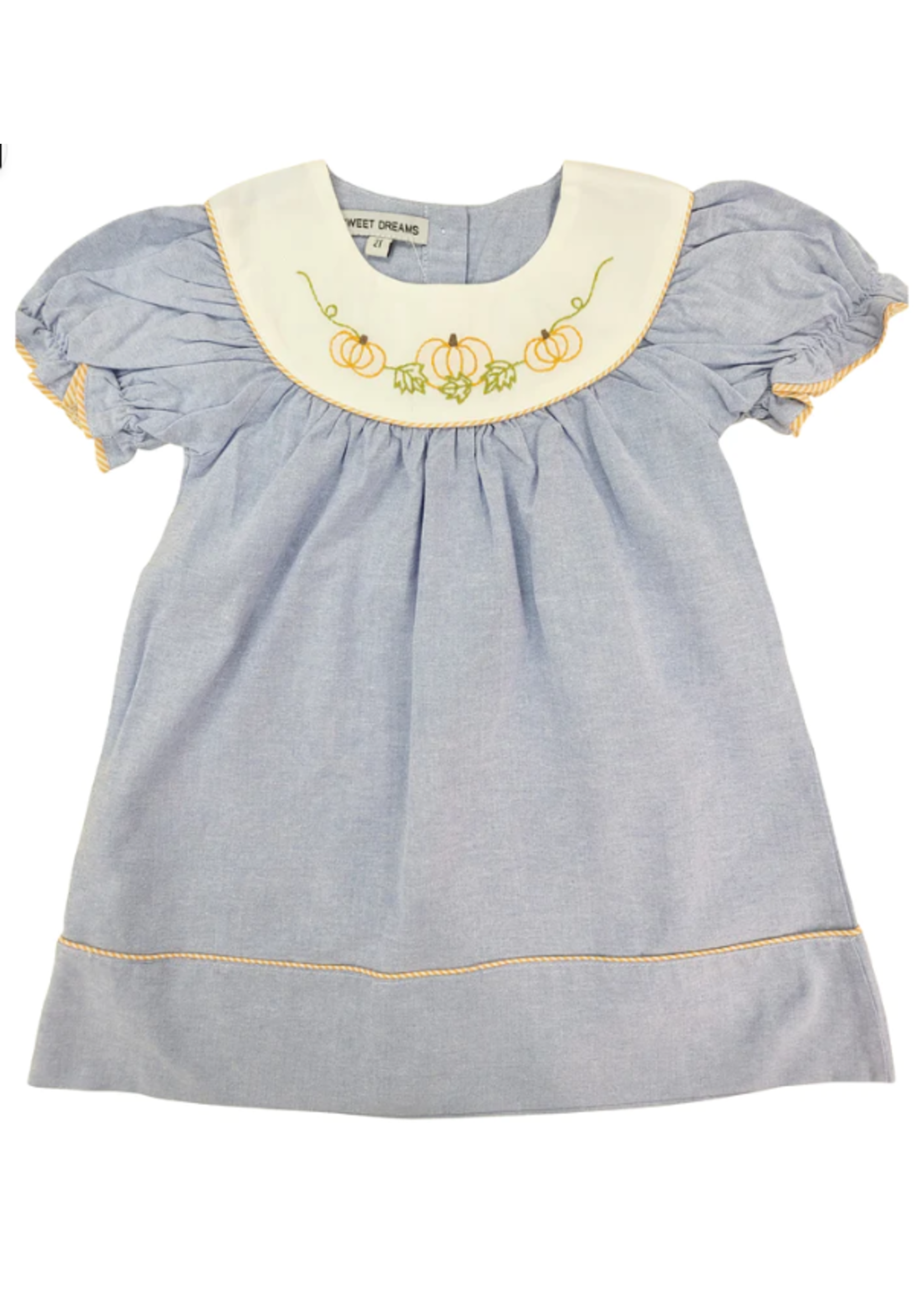 Sweet Dreams Chambray Embroidered Pumpkin Dress
