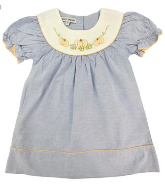 Sweet Dreams Chambray Embroidered Pumpkin Dress
