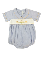 Sweet Dreams Chambray Embroidered Pumpkin Boy Bubble