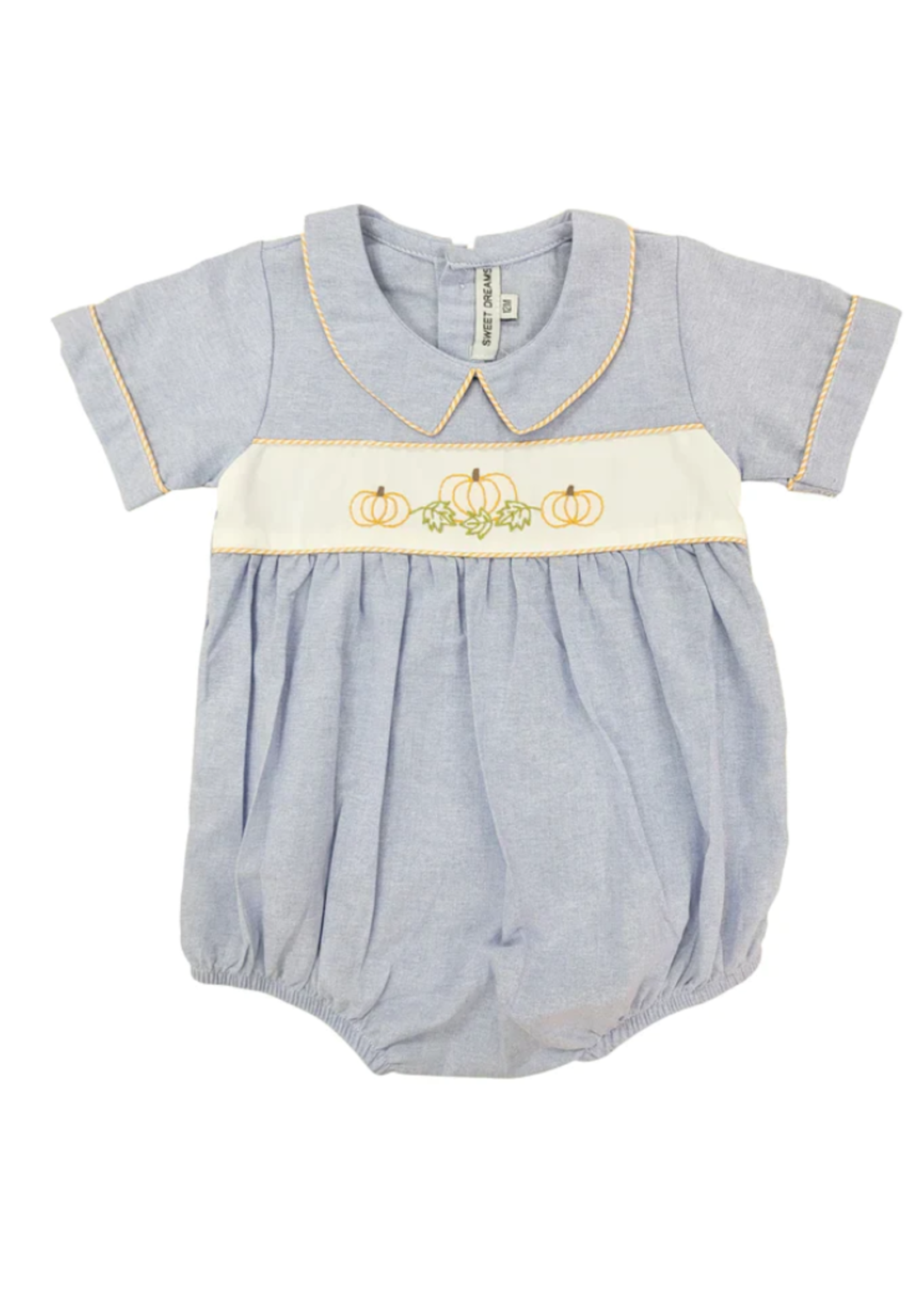 Sweet Dreams Chambray Embroidered Pumpkin Boy Bubble