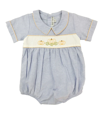 Sweet Dreams Chambray Embroidered Pumpkin Boy Bubble