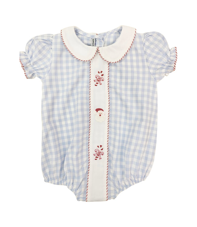Santa & Candy Cane Blue Gingham Girl Bubble