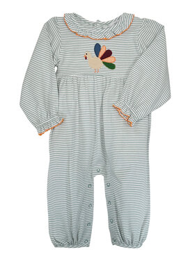 Ishtex Sage Stripe Turkey Applique Girls Romper
