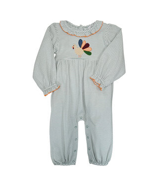 Ishtex Sage Stripe Turkey Applique Girls Romper