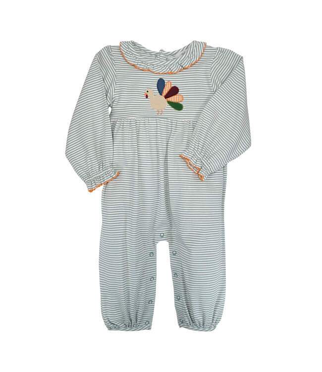Sage Stripe Turkey Applique Girls Romper