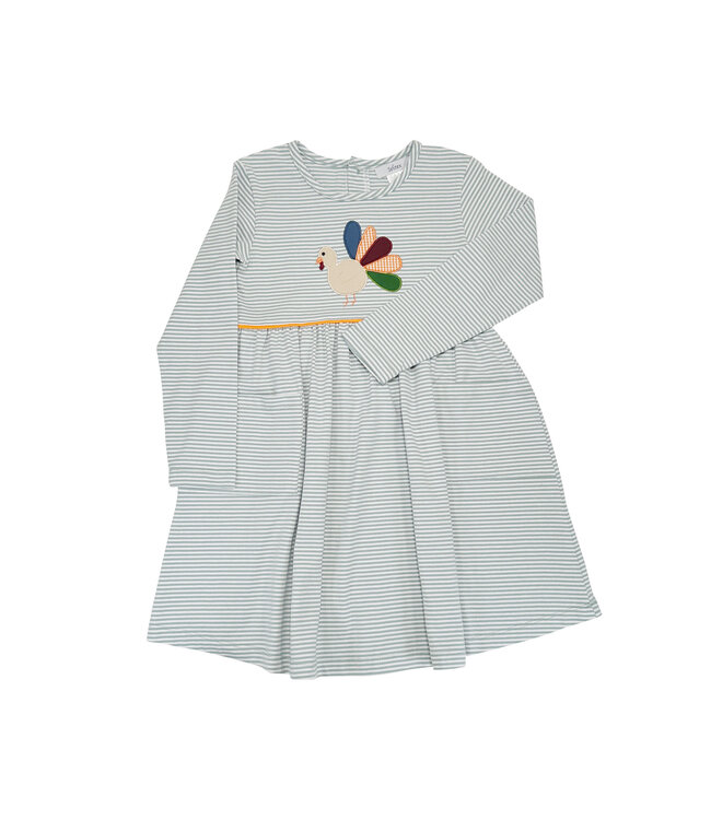 Sage Stripe Turkey Applique Dress