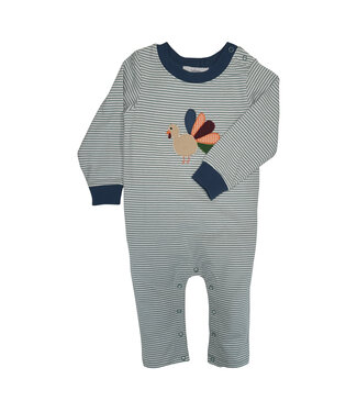 Ishtex Sage Stripe Turkey Applique Boy Romper