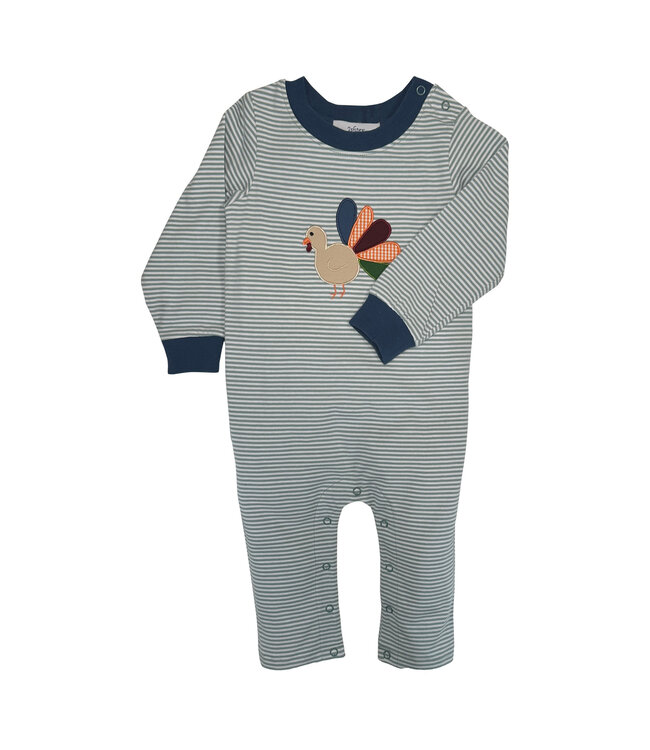 Sage Stripe Turkey Applique Boy Romper