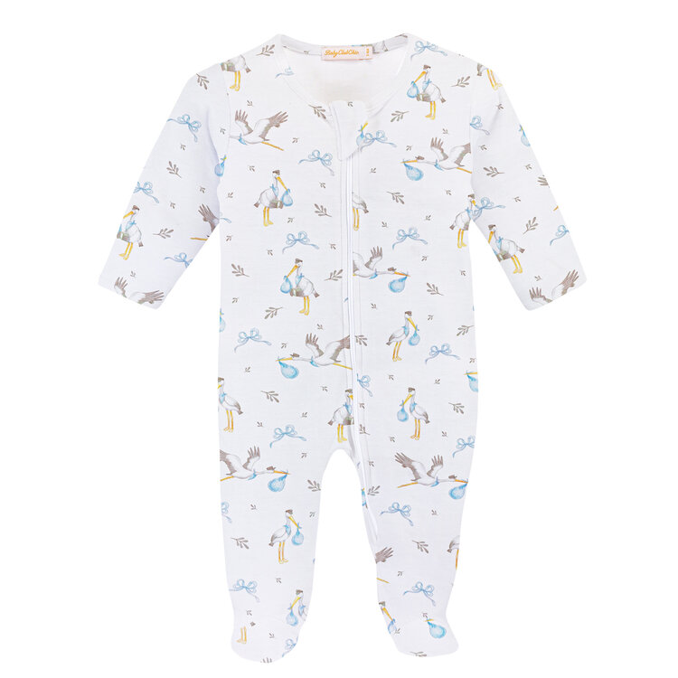 Baby Club Chic Storks Blue Zipper Footie