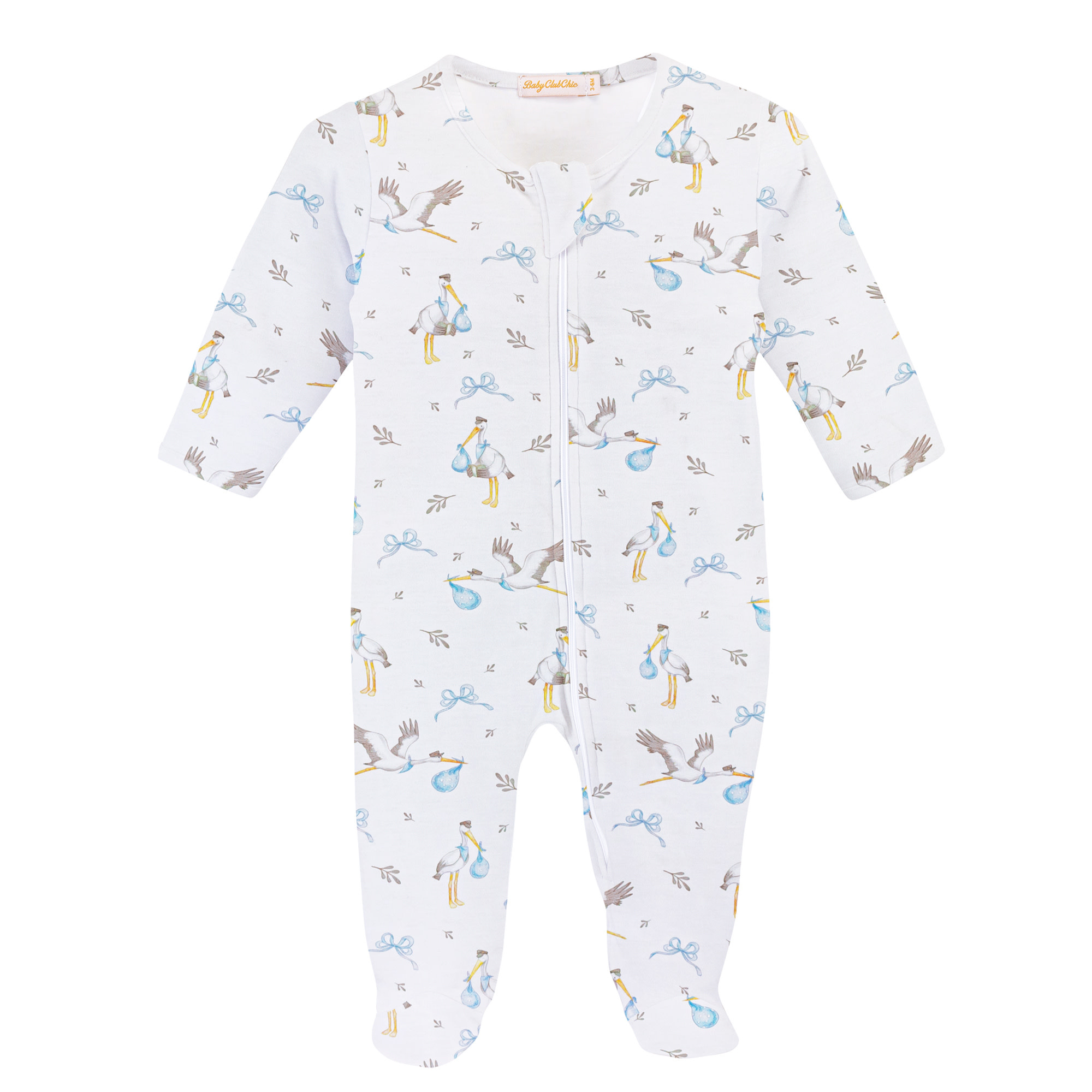 Storks Blue Zipper Footie - Babys Corner