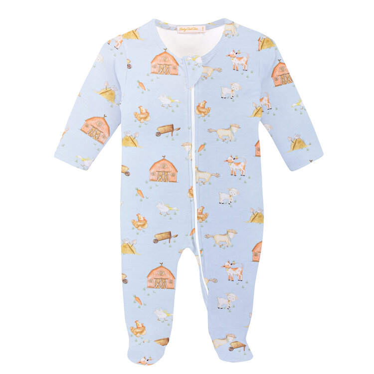 Baby Club Chic Little Farm Blue Zipped Footie