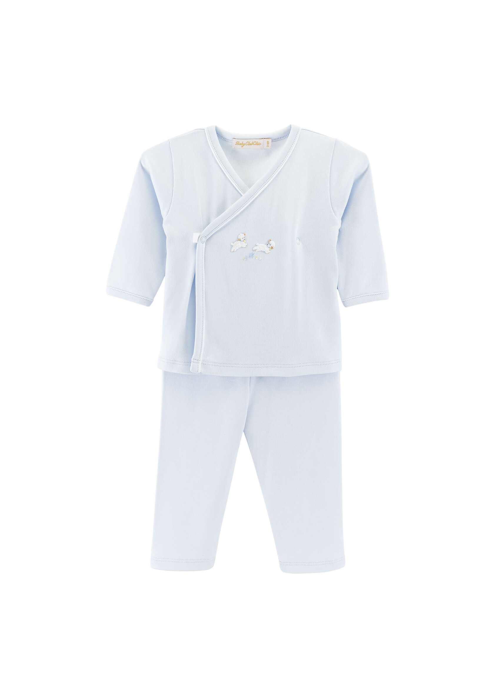 Baby Club Chic Baby Lambs Blue Embroidered Shirt/Pants Set