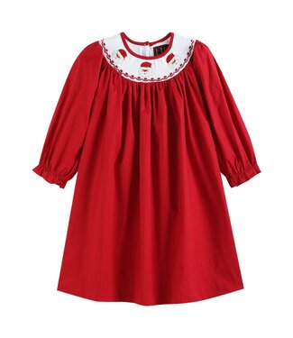 Lil Cactus Red Poplin Santa Long Sleeve Smocked Bishop Dress