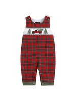 Lil Cactus Red Plaid Truck & Tee Smocked Overalls