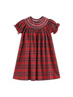 Lil Cactus Red Christmas Plaid Smocked Bishop Dress