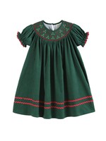 Lil Cactus Green Christmas Mistletoe Smocked Bishop Dress