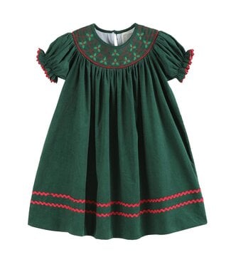 Lil Cactus Green Christmas Mistletoe Smocked Bishop Dress
