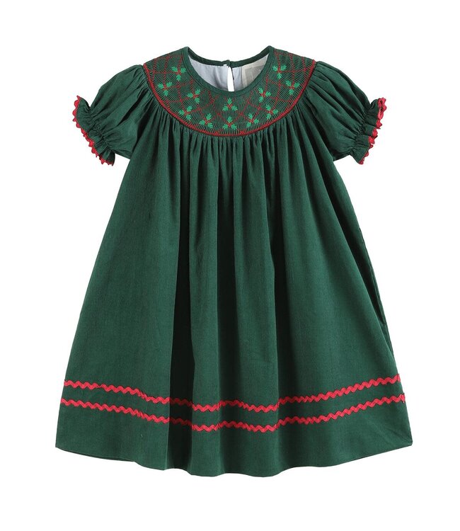 Green Christmas Mistletoe Smocked Bishop Dress