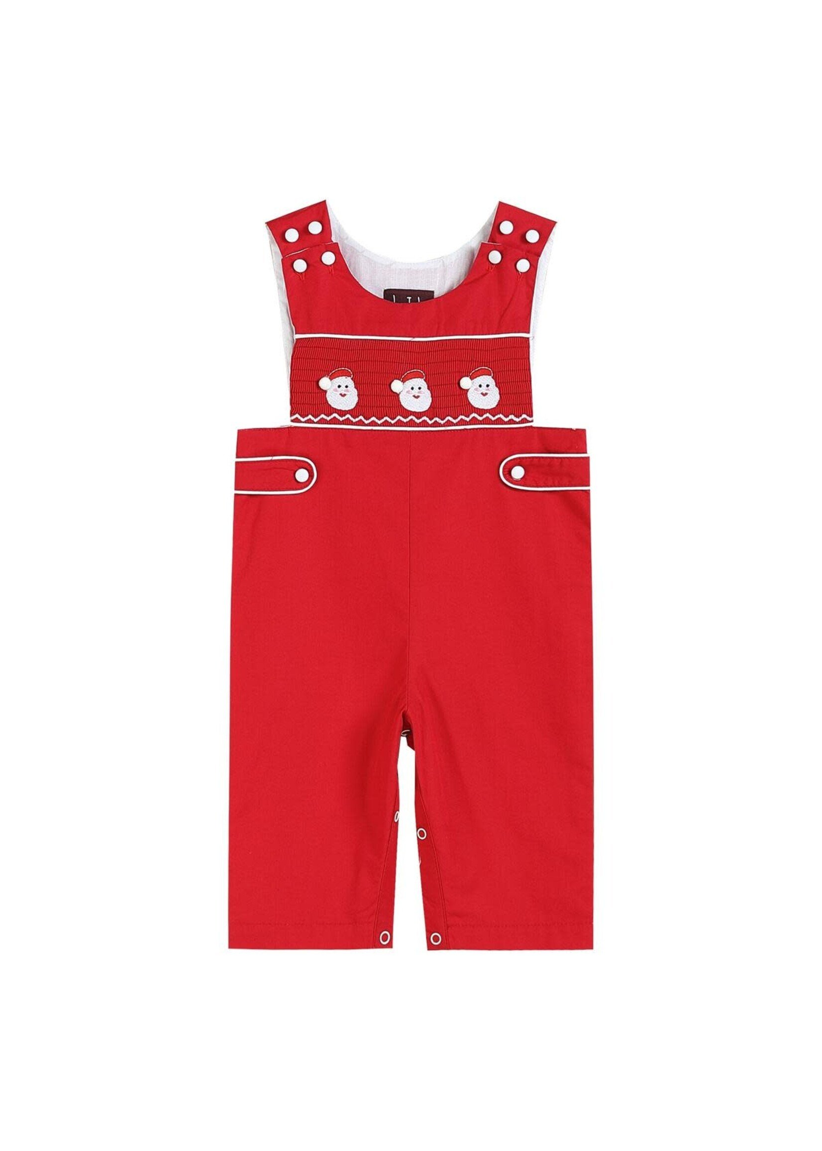 Lil Cactus Red & White Santa Smocked Overalls