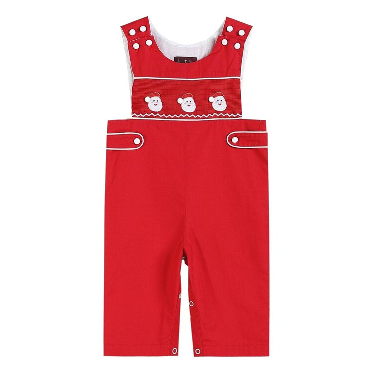 Lil Cactus Red & White Santa Smocked Overalls