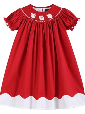 Lil Cactus Red and White Santa Smocked Bishop Dress