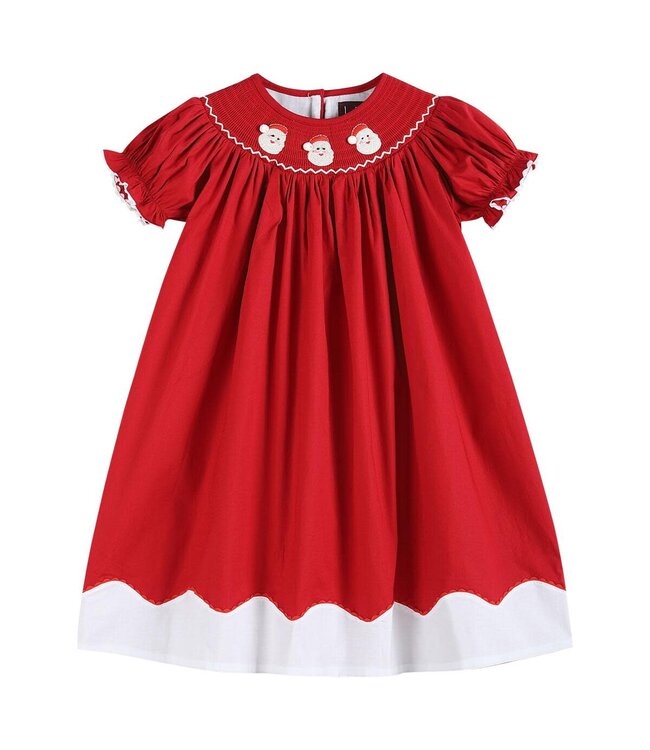 Red and White Santa Smocked Bishop Dress