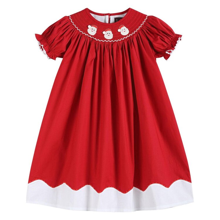 Lil Cactus Red and White Santa Smocked Bishop Dress