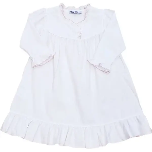 White Pleated Gown w/ Pink Picot Trim - Babys Corner