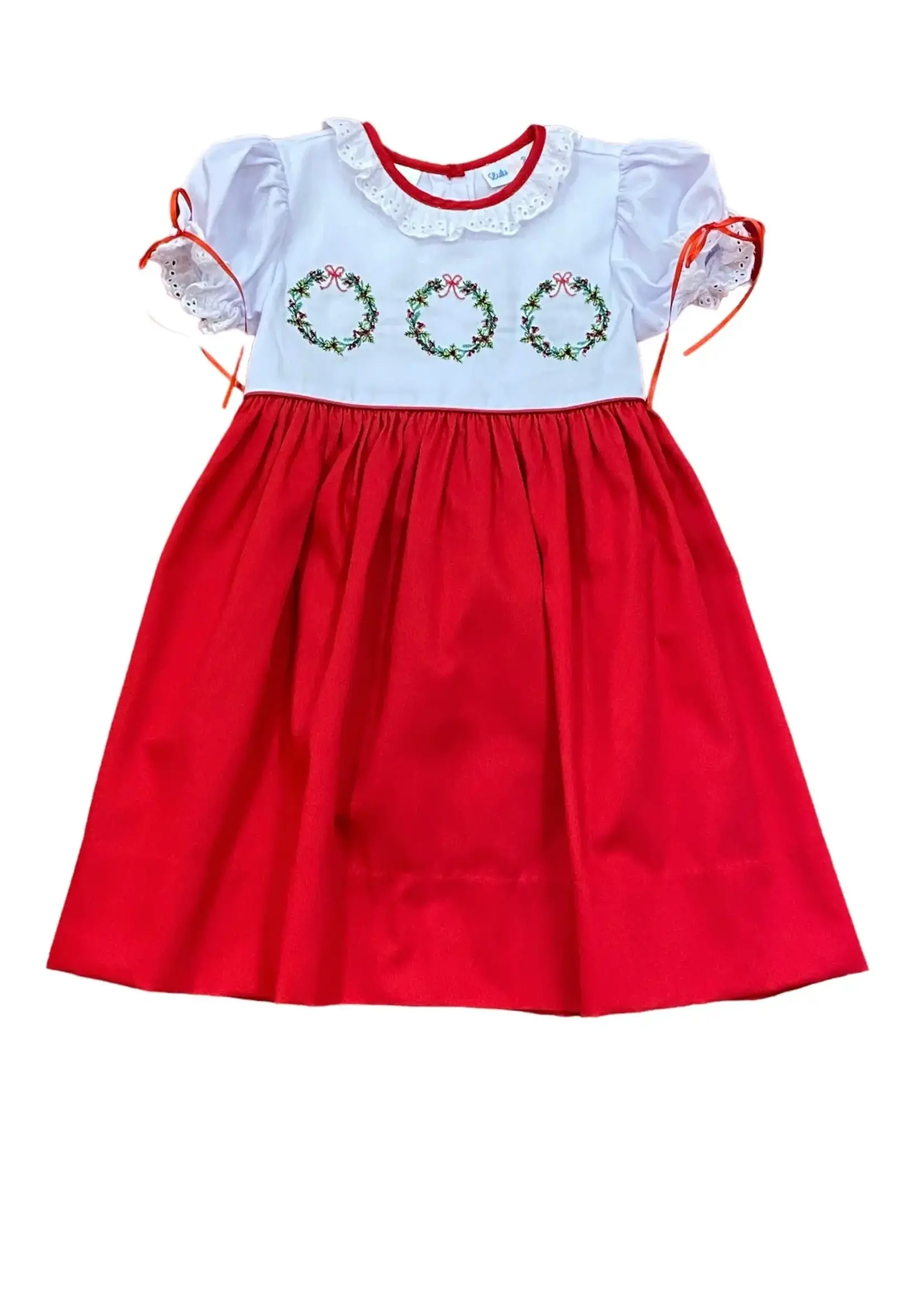 LuLu BeBe Red/White Wreath Embroidered Dress w/ Lace