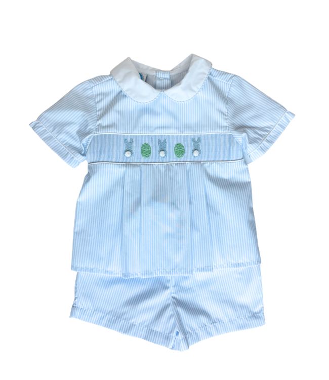 Light Blue Smocked Bunny Short Set