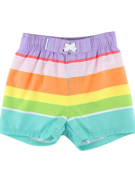 RuffleButts + RuggedButts Island Rainbow Multi-Stripe Swim Trunks